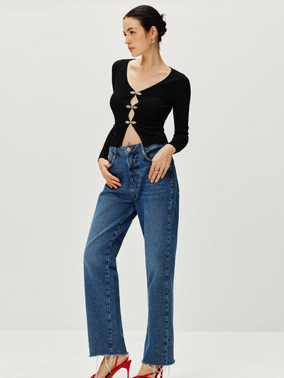 Taillierte Strickweste mit Strassverschluss luxuriöser Strick für Frauen