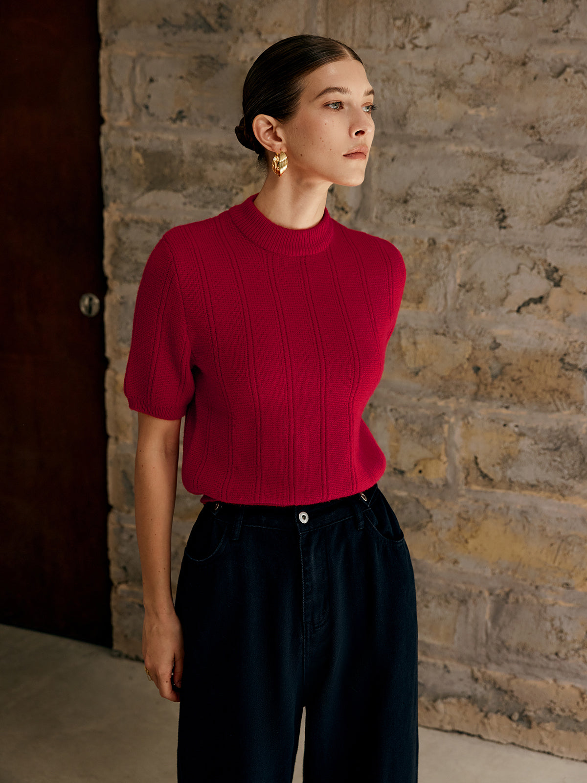 Kurzarm Strickpullover mit zeitlosem Stil und weichem Garn für Frauen