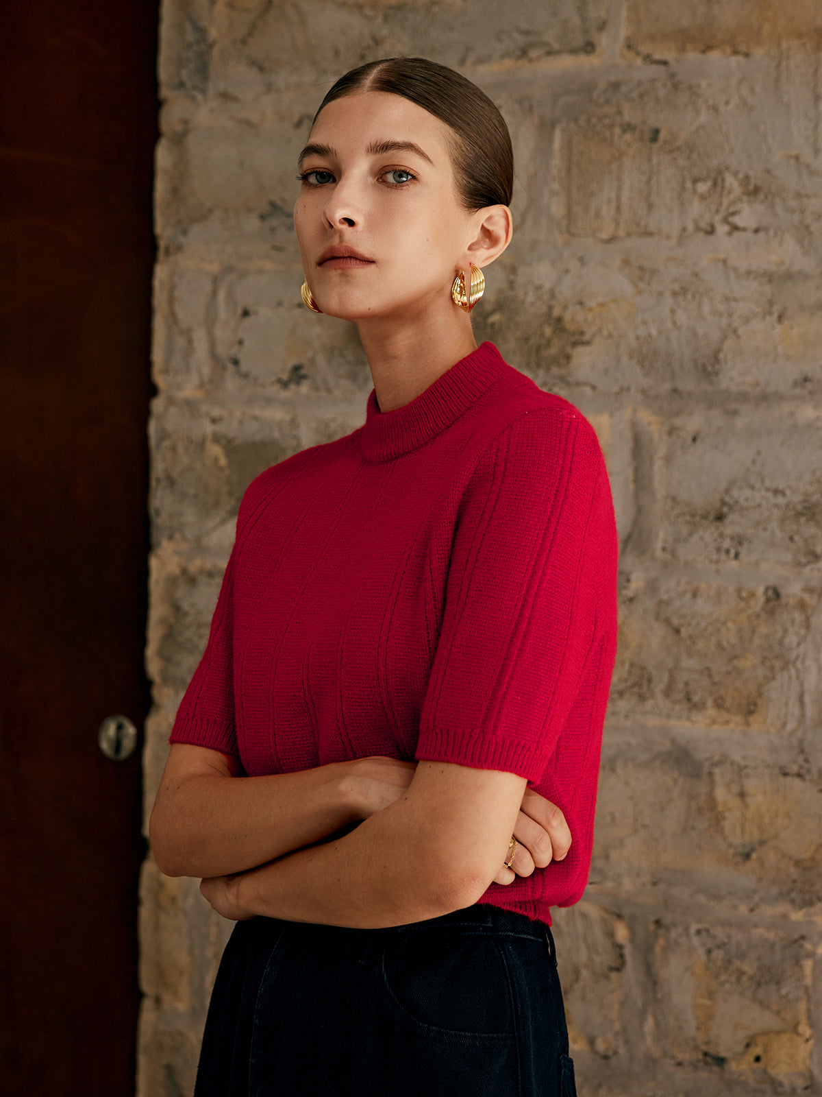 Kurzarm Strickpullover mit zeitlosem Stil und weichem Garn für Frauen