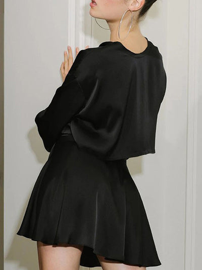 Emilia - Zweiteiliges Rockset aus Satin mit rohem Saum zum Binden