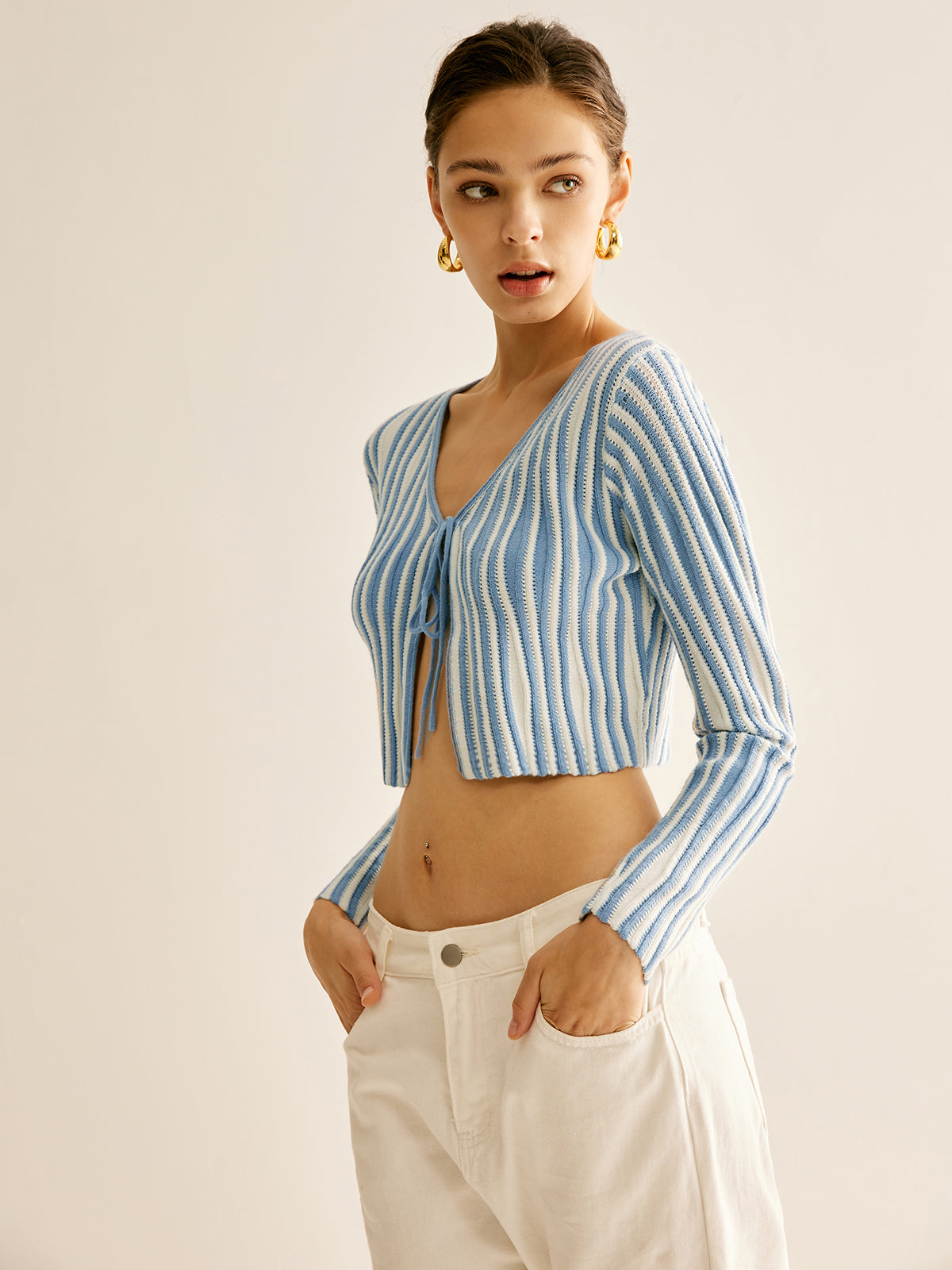Gestreifter Cropped Cardigan trendig & verspielt für Frauen