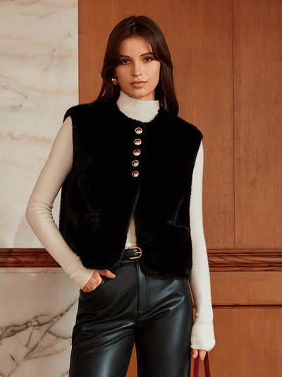 Gilet de fausse fourrure à col rond