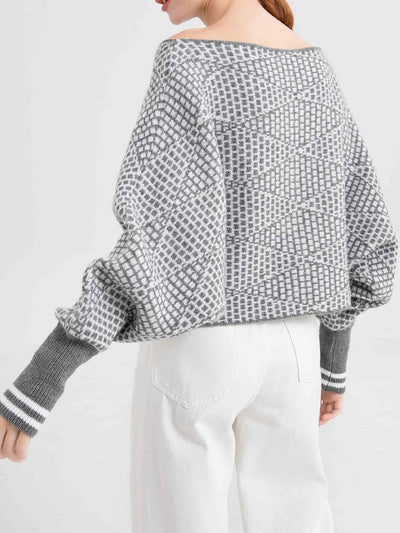 Schulterfreier Pullover mit lässiger Eleganz und warmem Strick für Frauen