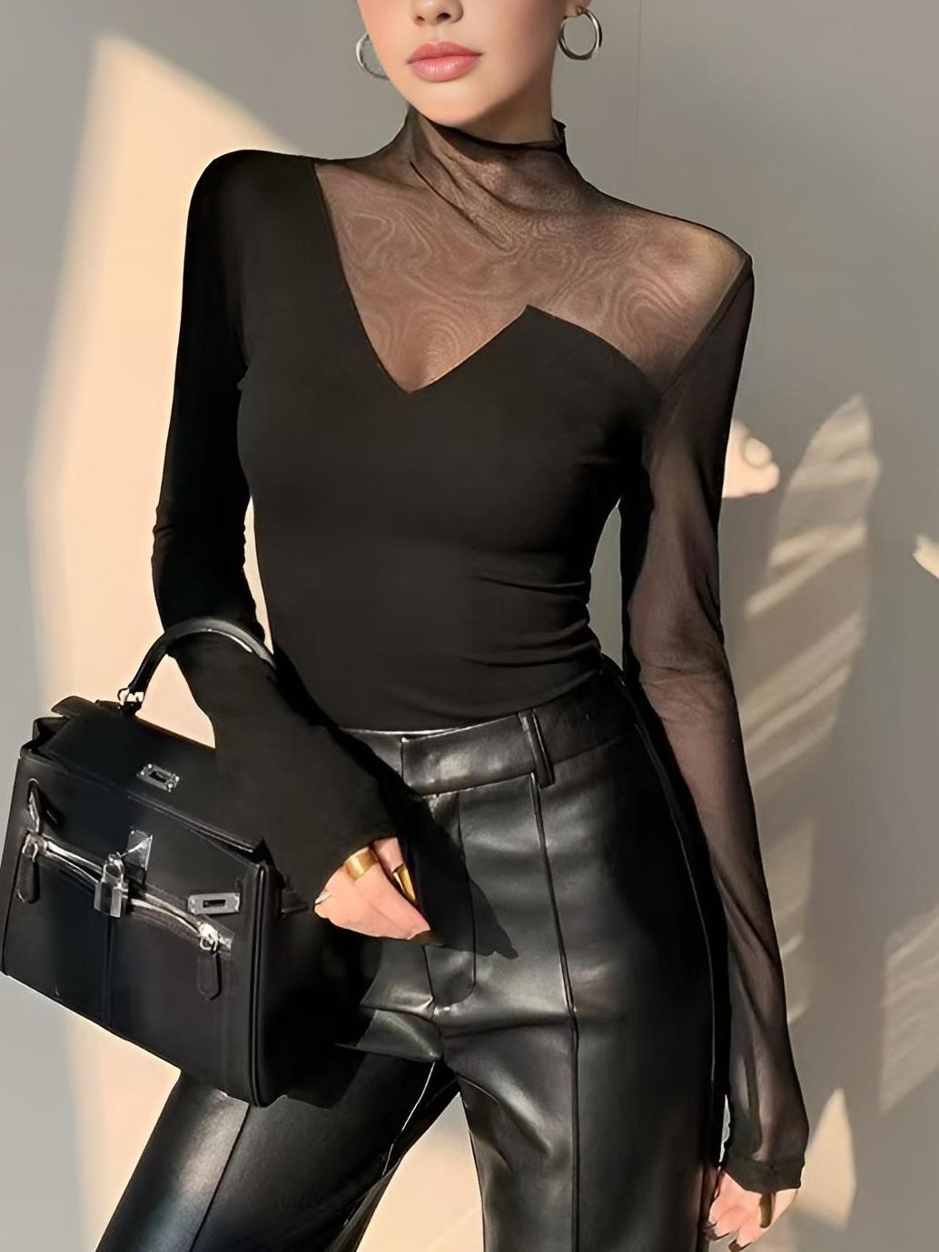 Layla - Asymmetrisches T-Shirt mit transparentem Netzeinsatz