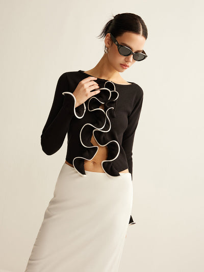 Geripptes Top mit Wellen Details einzigartige Eleganz für Frauen