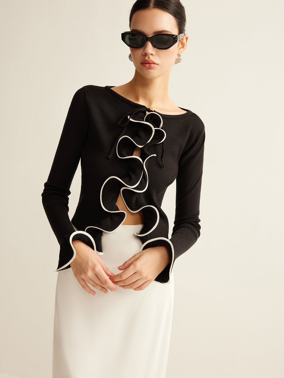 Geripptes Top mit Wellen Details einzigartige Eleganz für Frauen