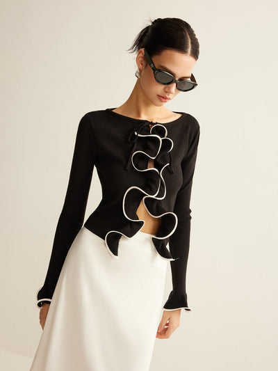 Geripptes Top mit Wellen Details einzigartige Eleganz für Frauen