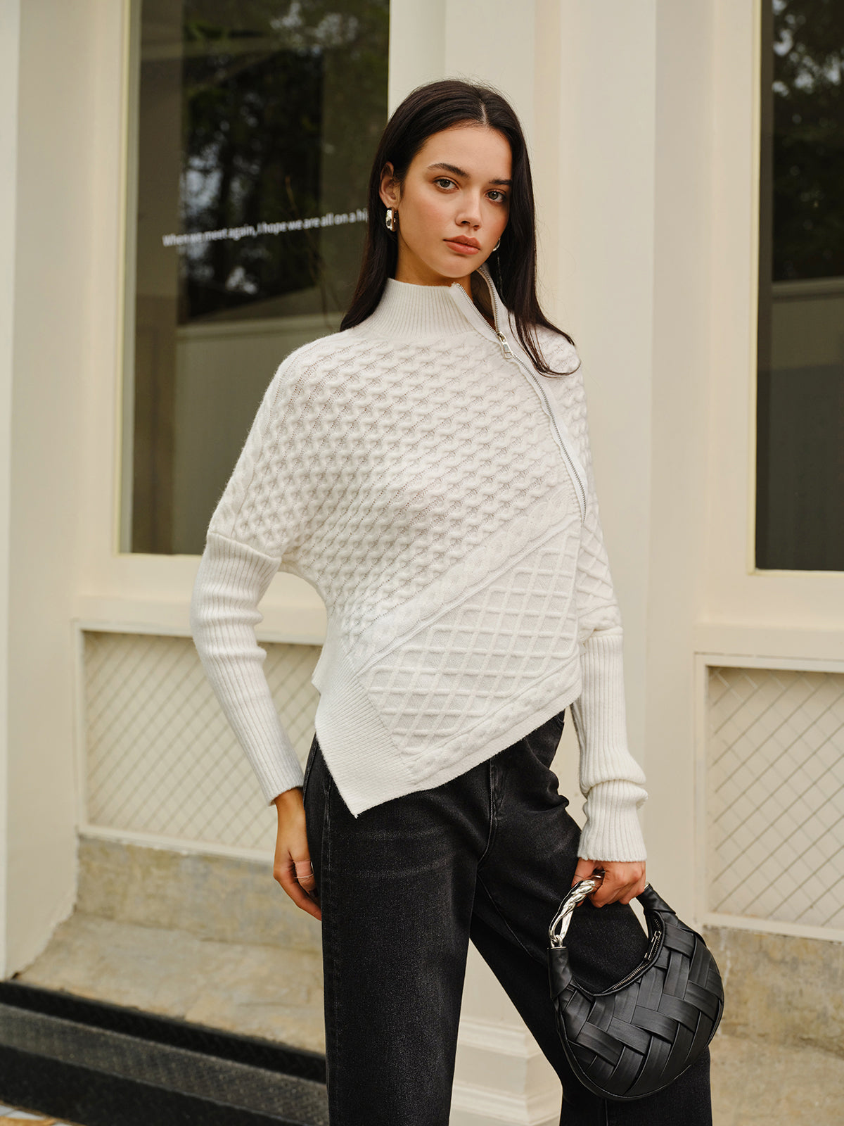 Strickpullover mit asymmetrischem Reißverschluss für Frauen