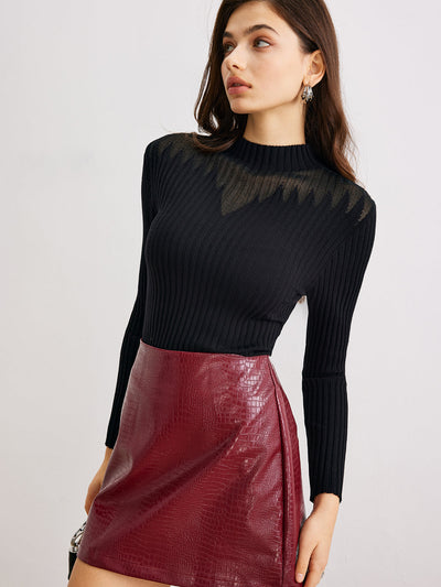 Gerippter Pullover mit transparenten Details moderner Chic für Frauen