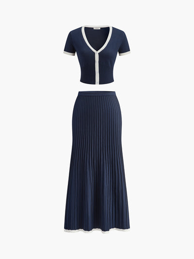 Christabel | Minimalismus Pullover-Rock-Set mit Kontrastbesatz