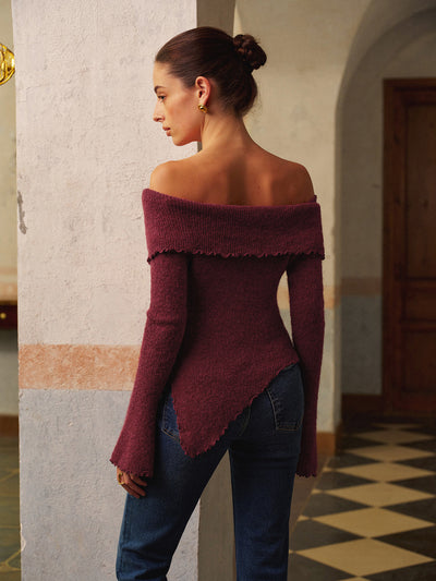 Schulterfreies Stricktop mit asymmetrischem Design für Frauen