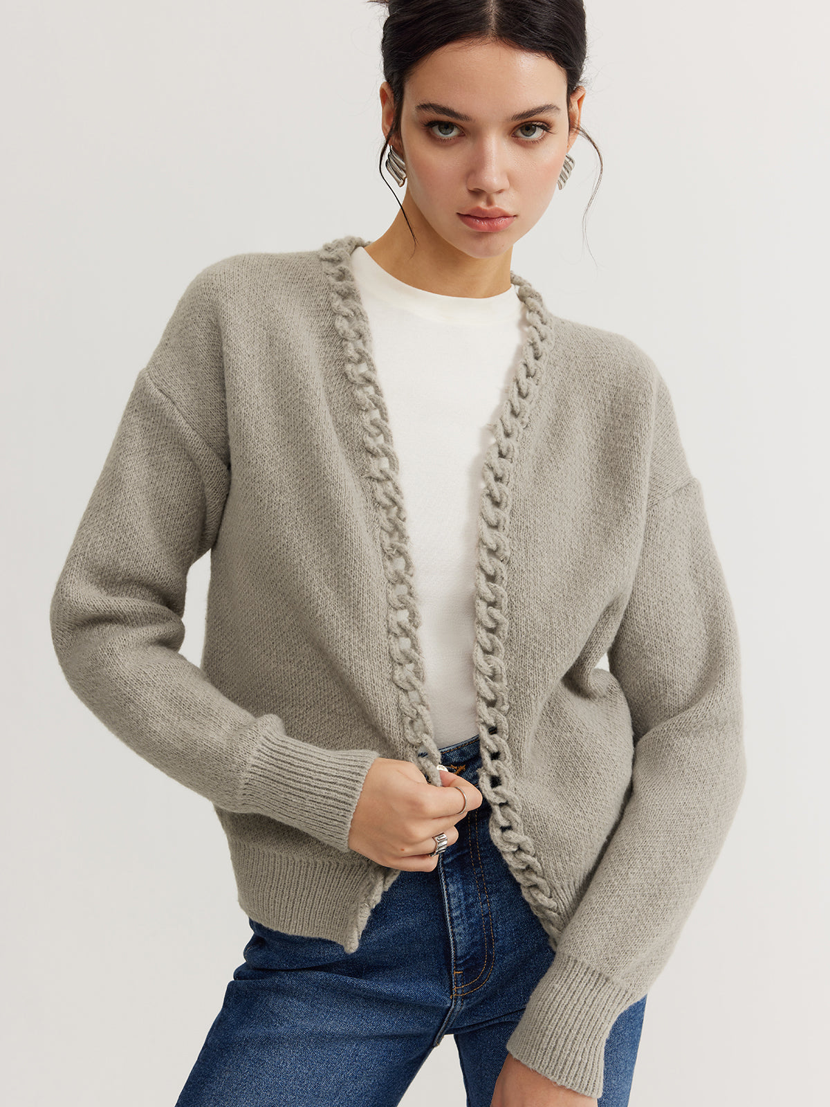 Grob gestrickter Cardigan mit Zopfkante für Frauen