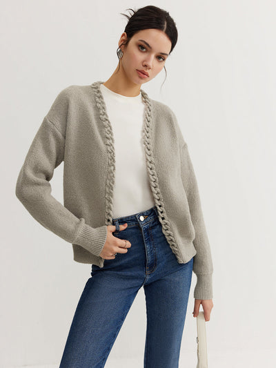 Grob gestrickter Cardigan mit Zopfkante für Frauen