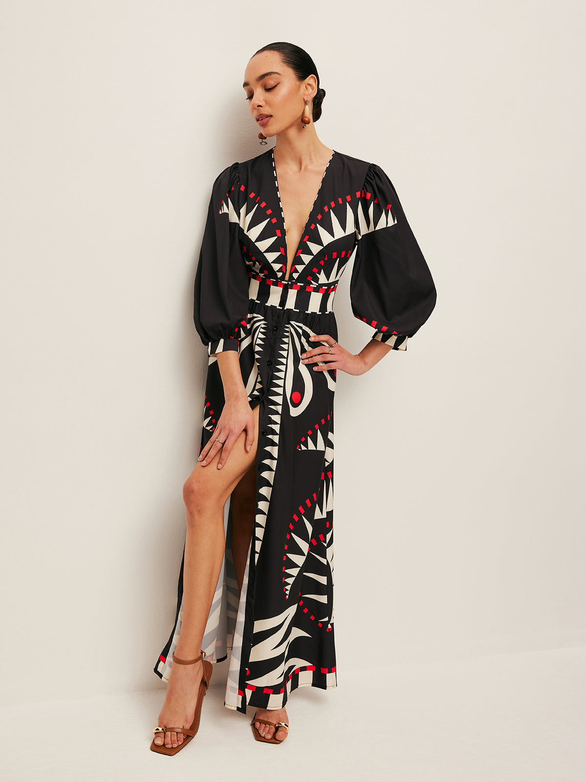 Dinah - Boho Print Kleid mit geteiltem V-Ausschnitt
