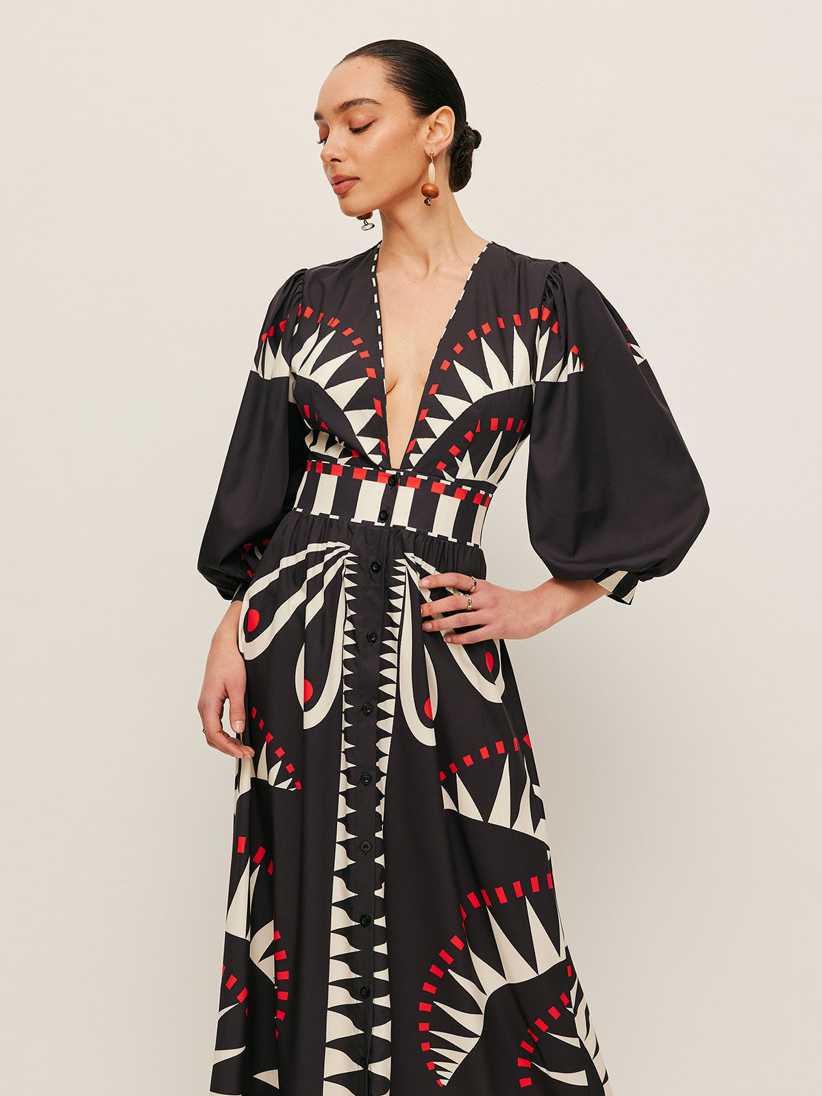 Dinah - Boho Print Kleid mit geteiltem V-Ausschnitt