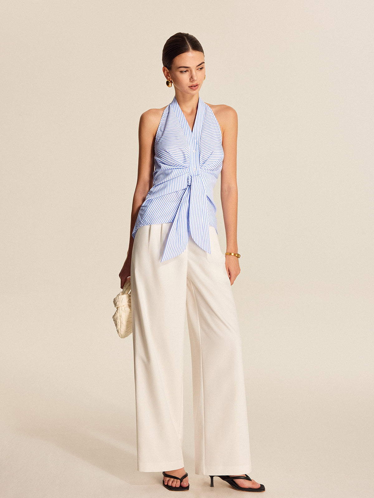 Gestreiftes Neckholder Top Damen – Sommer Crop Top mit V-Ausschnitt