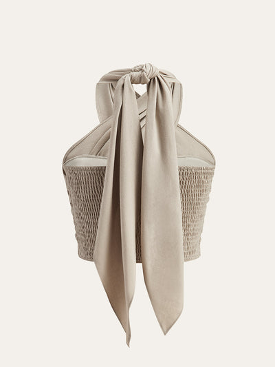 Damen Sommer Halter Top aus Leinen-Baumwoll-Mix mit Crisscross-Design