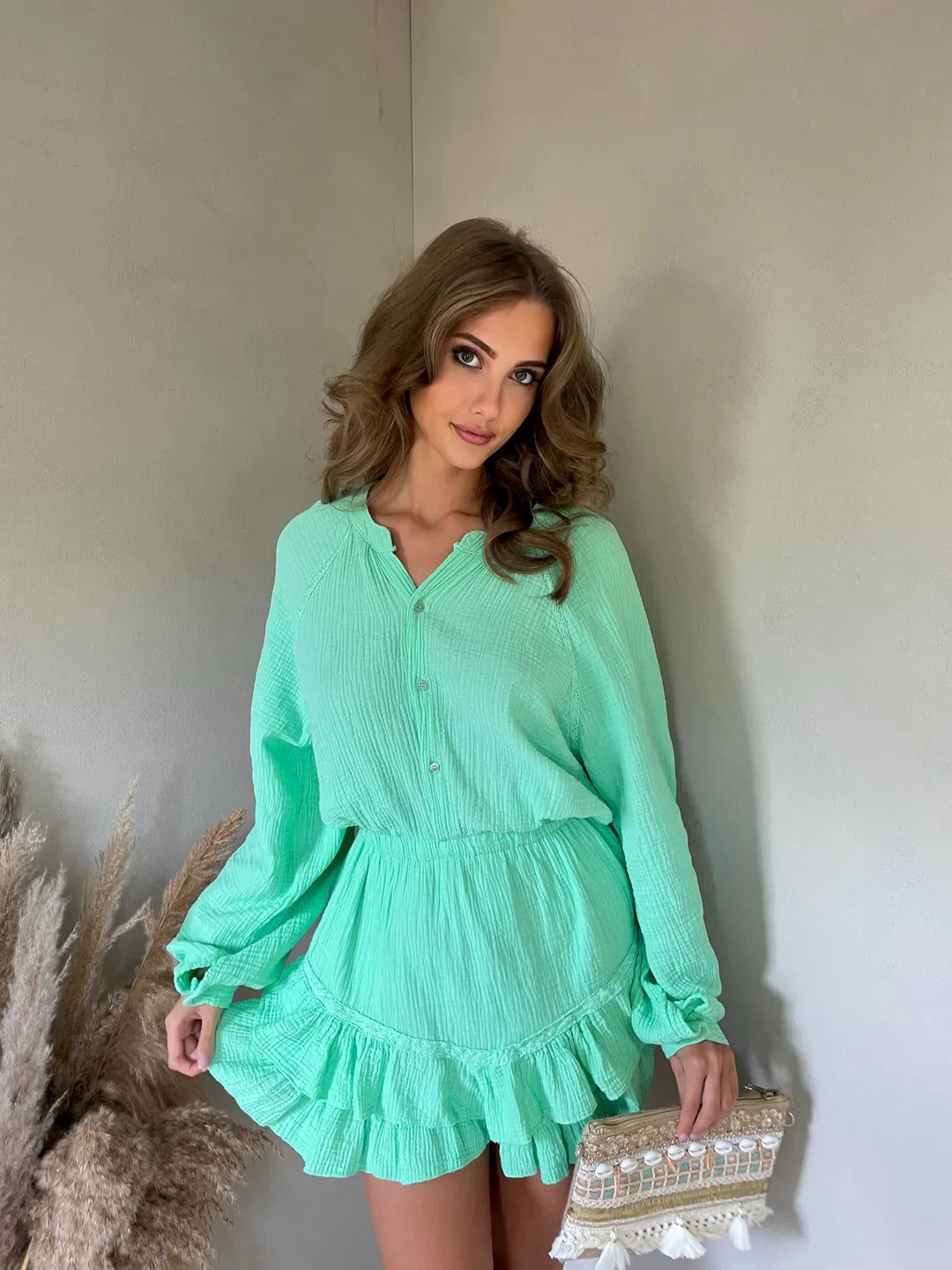 Boho Minikleid mit verspielten Rüschen und luftiger Baumwollmischung für Frauen