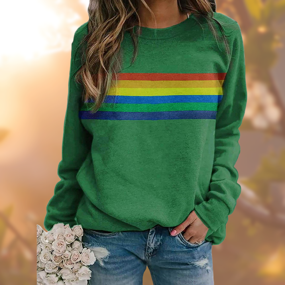Damen Pullover | Regenbogenstreifen Mit Rundhalsausschnitt