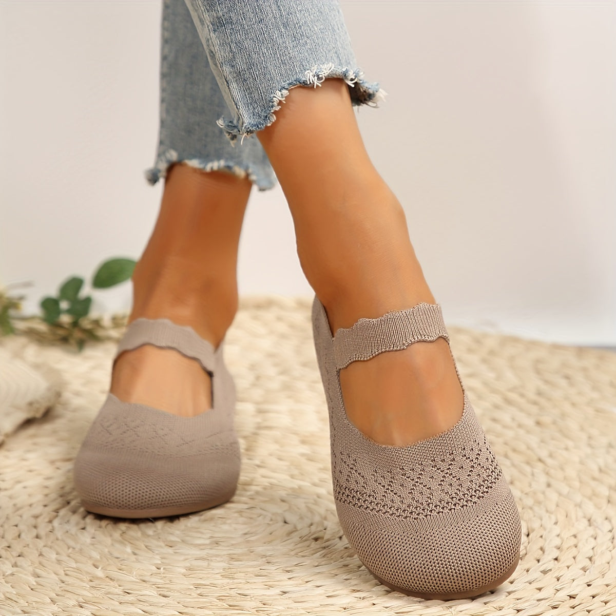 Damen Ballerinas | Mary Jane Design | Ultraweicher Stoff | Rutschfeste Sohle