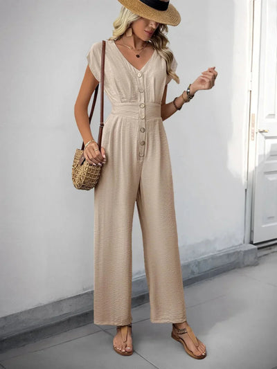 Bianca – Button Bloom Jumpsuit Damen Weites Bein Stilvoll