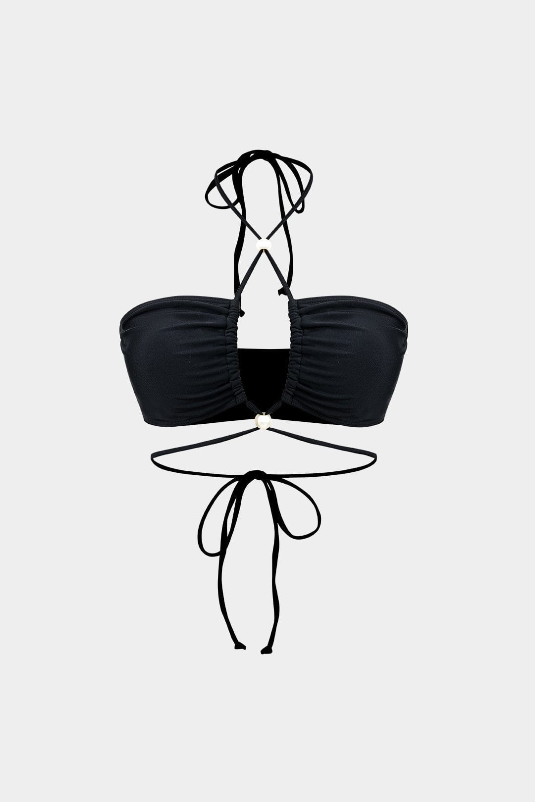 Meredith | Dreiteiliges Bikini-Set mit Wickelband-Design, Perlen-Details und transparentem Pareo