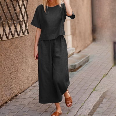 Top und Weit Geschnittener Hose Zweiteiliges Set für Damen