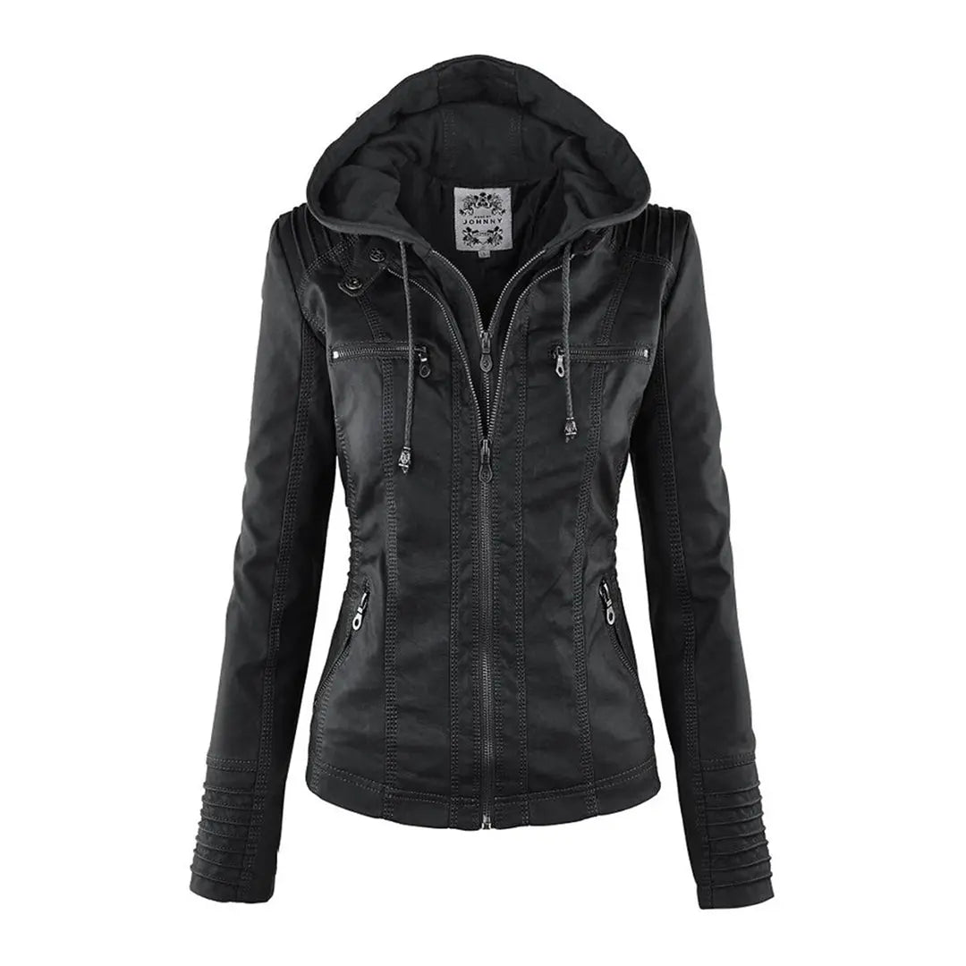 Biker-Lederjacke mit Kapuze