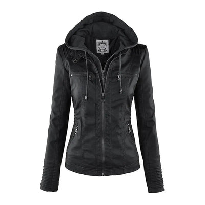 Biker-Lederjacke mit Kapuze