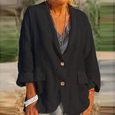 Damen Sommer-Leinenblazer mit V-Ausschnitt und Knopf