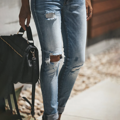 Damen Zerissene Skinny-Jeans mit Folded Saum für Alle Jahreszeiten