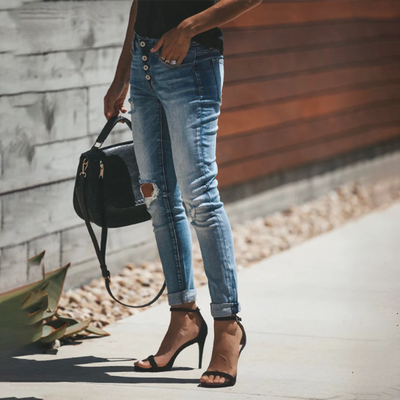 Damen Zerissene Skinny-Jeans mit Folded Saum für Alle Jahreszeiten