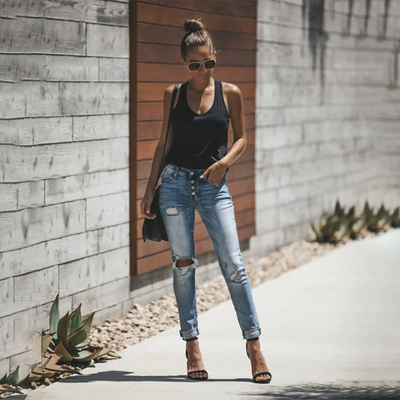 Damen Zerissene Skinny-Jeans mit Folded Saum für Alle Jahreszeiten