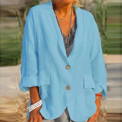 Damen Sommer-Leinenblazer mit V-Ausschnitt und Knopf