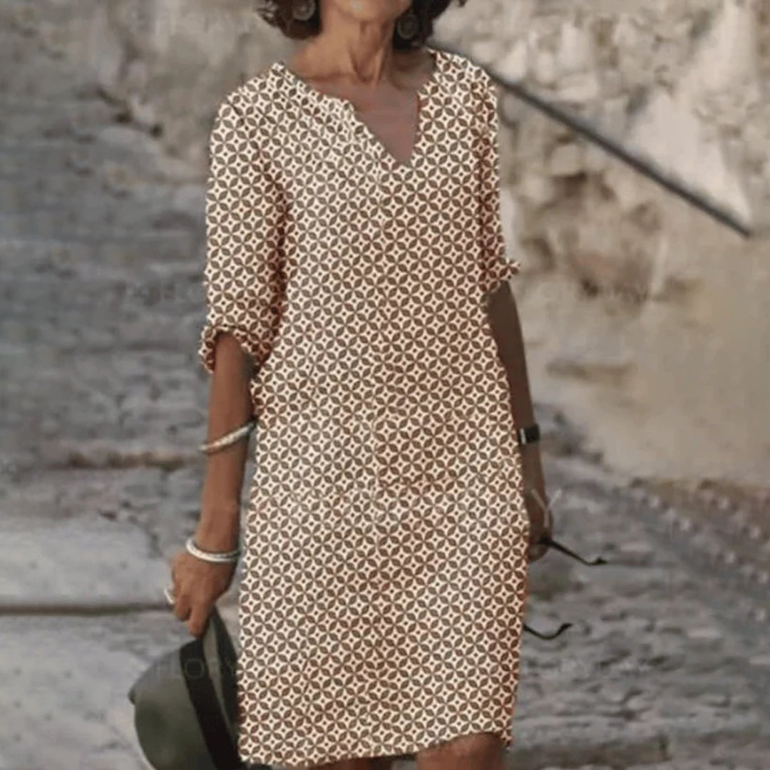 V-Ausschnitt Bedrucktes Midikleid für Damen