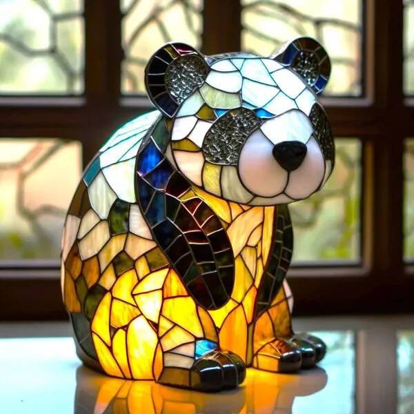 Panda-Lampe aus farbigem Glas – Nachttischlampe für stilvolle Beleuchtung, 17 cm x 17 cm