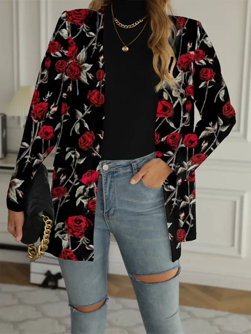Blazer mit Blumendruck und offener Front