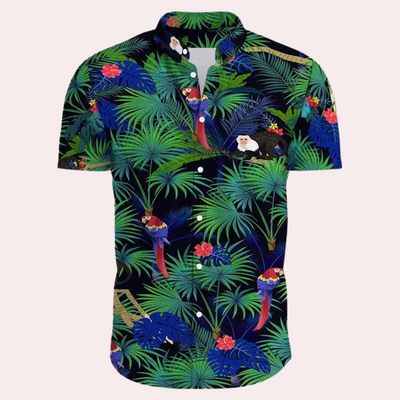 Herren Sommer-Poloshirt mit Hawaii-Print und Knöpfen