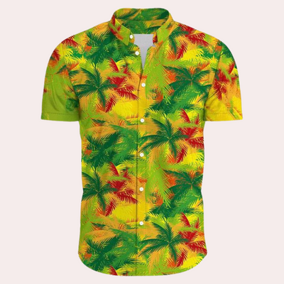 Herren Sommer-Poloshirt mit Hawaii-Print und Knöpfen