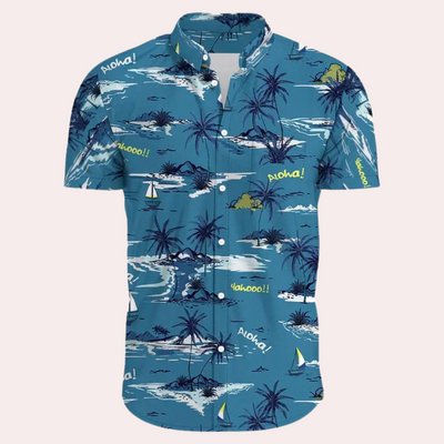 Herren Sommer-Poloshirt mit Hawaii-Print und Knöpfen