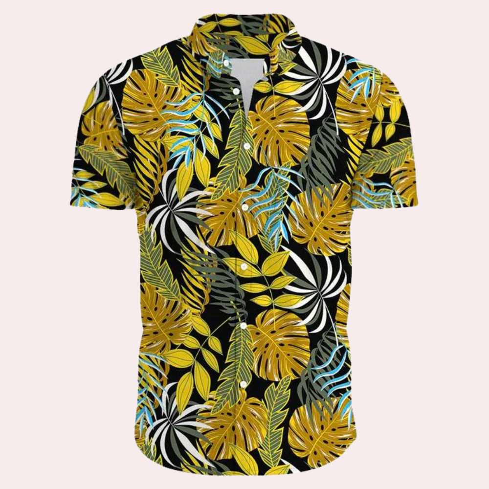Herren Sommer-Poloshirt mit Hawaii-Print und Knöpfen