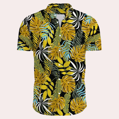 Herren Sommer-Poloshirt mit Hawaii-Print und Knöpfen