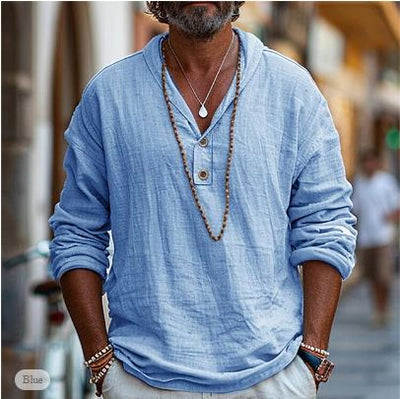 Langen Ärmeln Leinenhemd mit Knöpfen für Herren