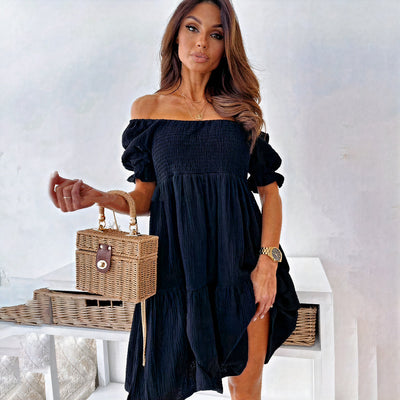 Damen Boho-Schulterfreies Minikleid für Sommer