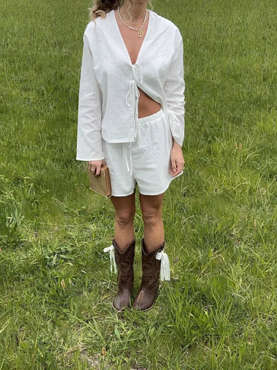 Damen Satin Wickelbluse mit Bindung – Elegante Kreuzfront