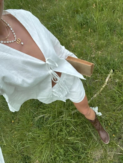 Damen Satin Wickelbluse mit Bindung – Elegante Kreuzfront