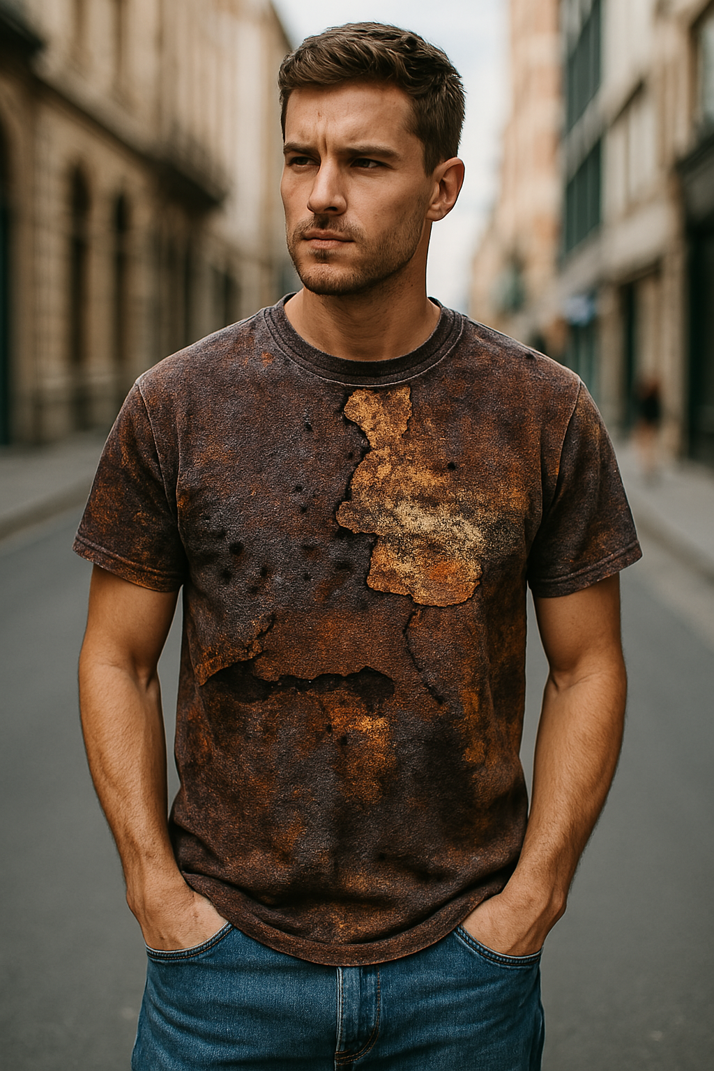 FERRO | T-Shirt mit Rosttextur-Print