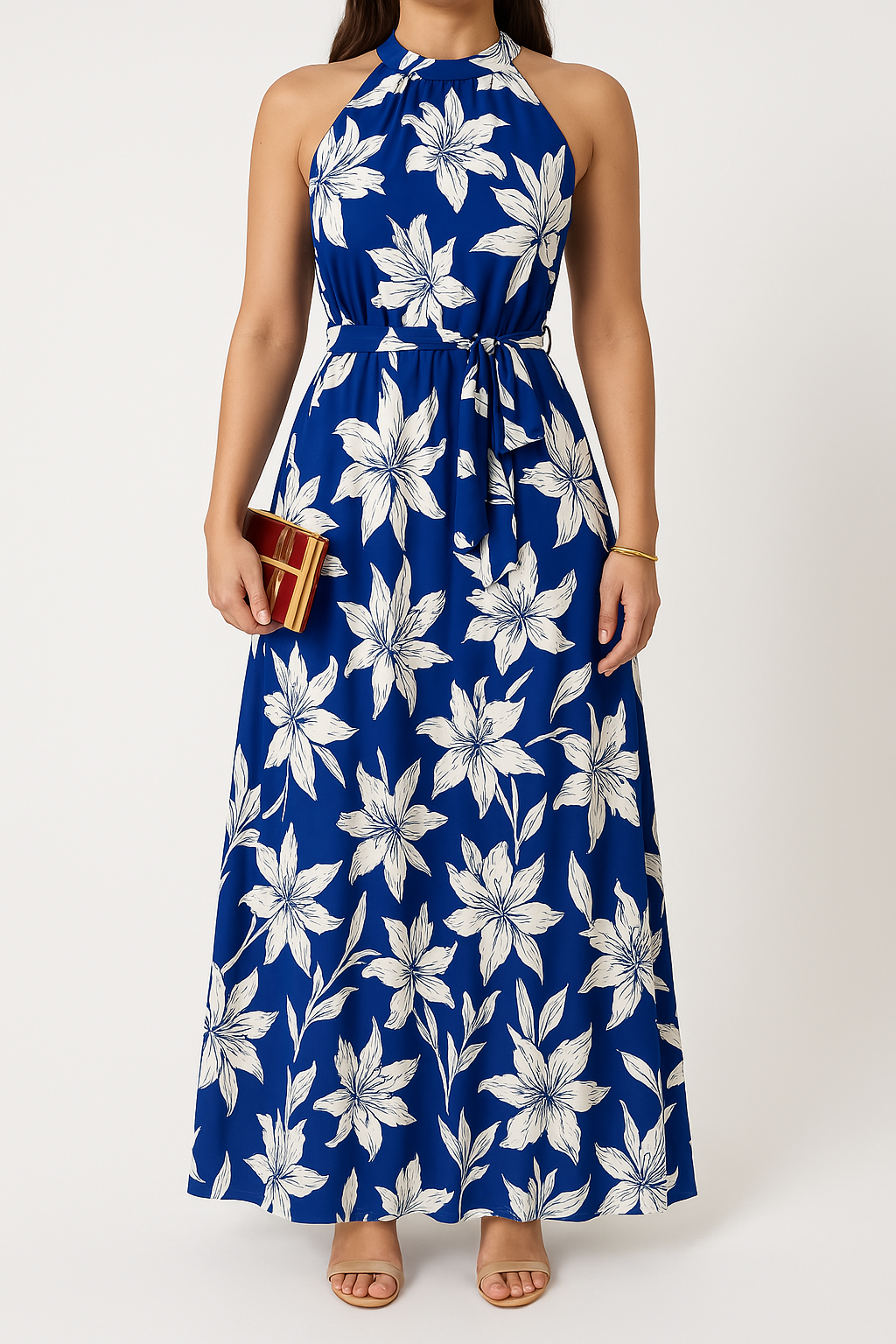 Jannike - Sommer-Maxikleid für Frauen mit Halfterkragen und Blumenprint