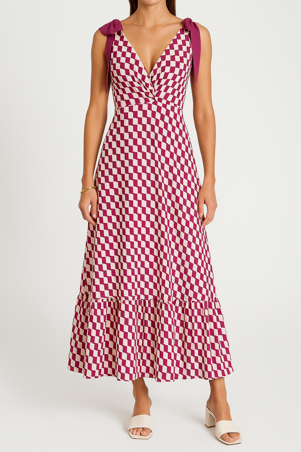 Mikaela - Maxikleid Ärmellos und V-Ausschnitt