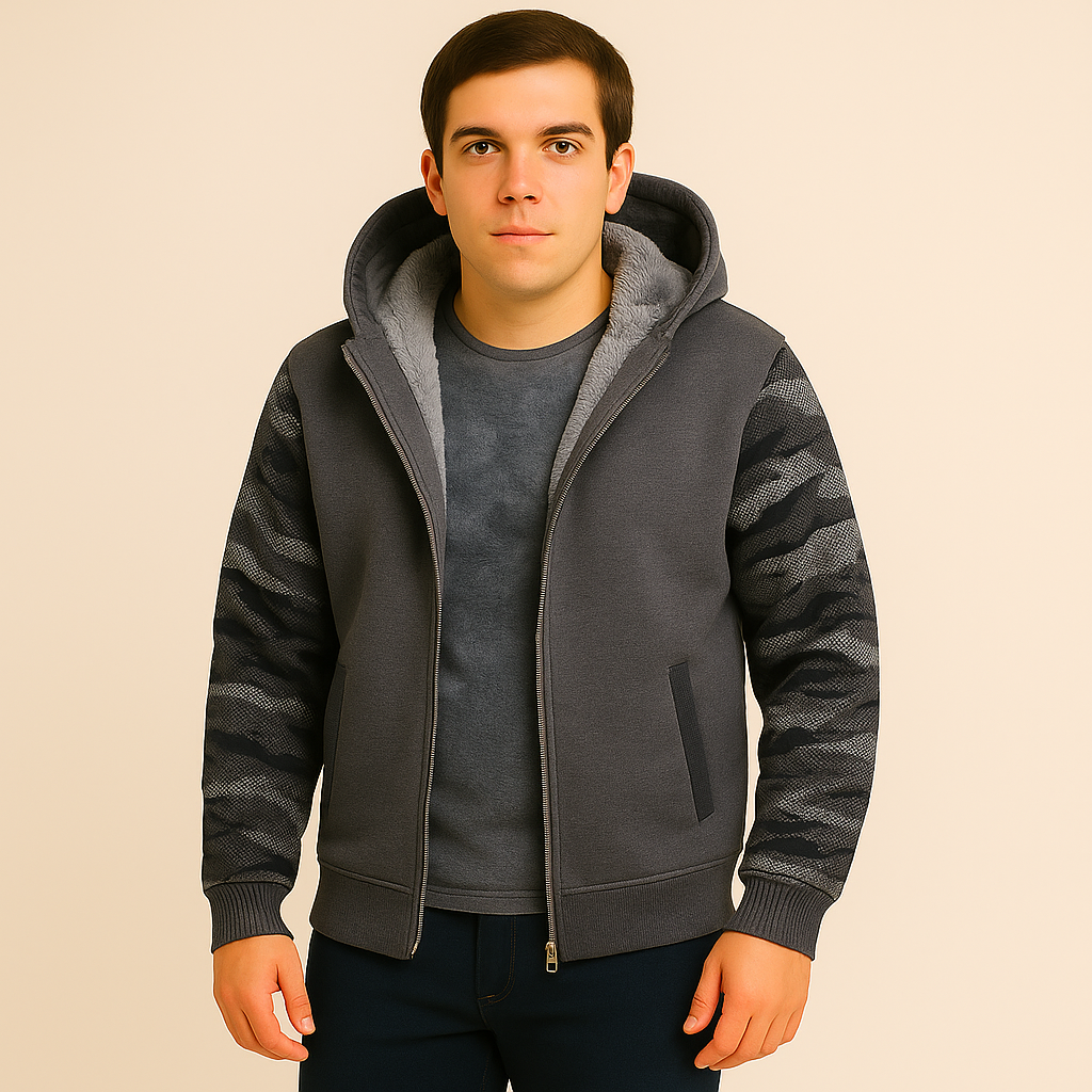 Jorn | Herren Winter Fleecejacke mit Kapuze und Farbkontrast